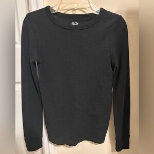 Black waffle knit long sleeve shirt